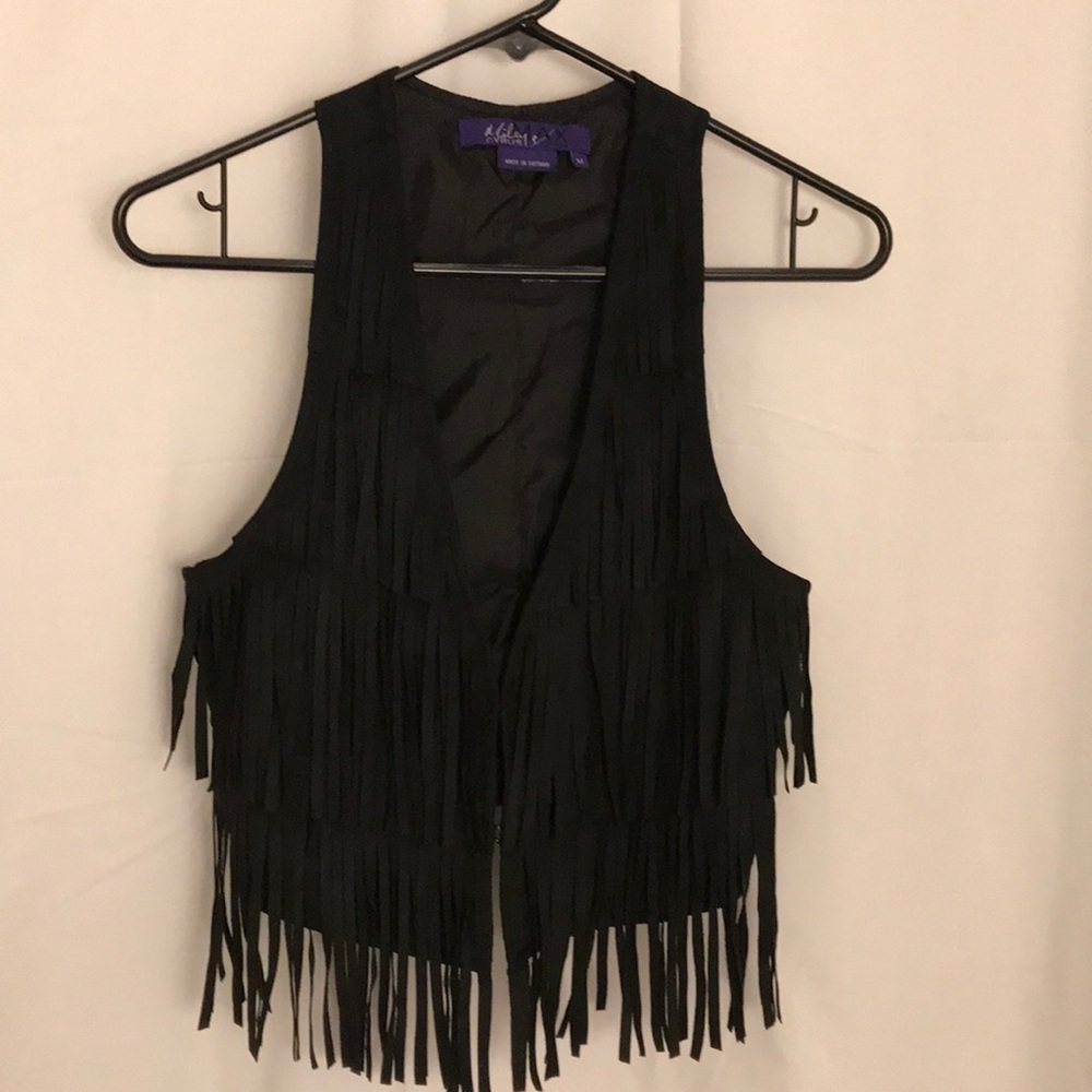 Miley Cyrus & Max Azrica Black Fringe Vest